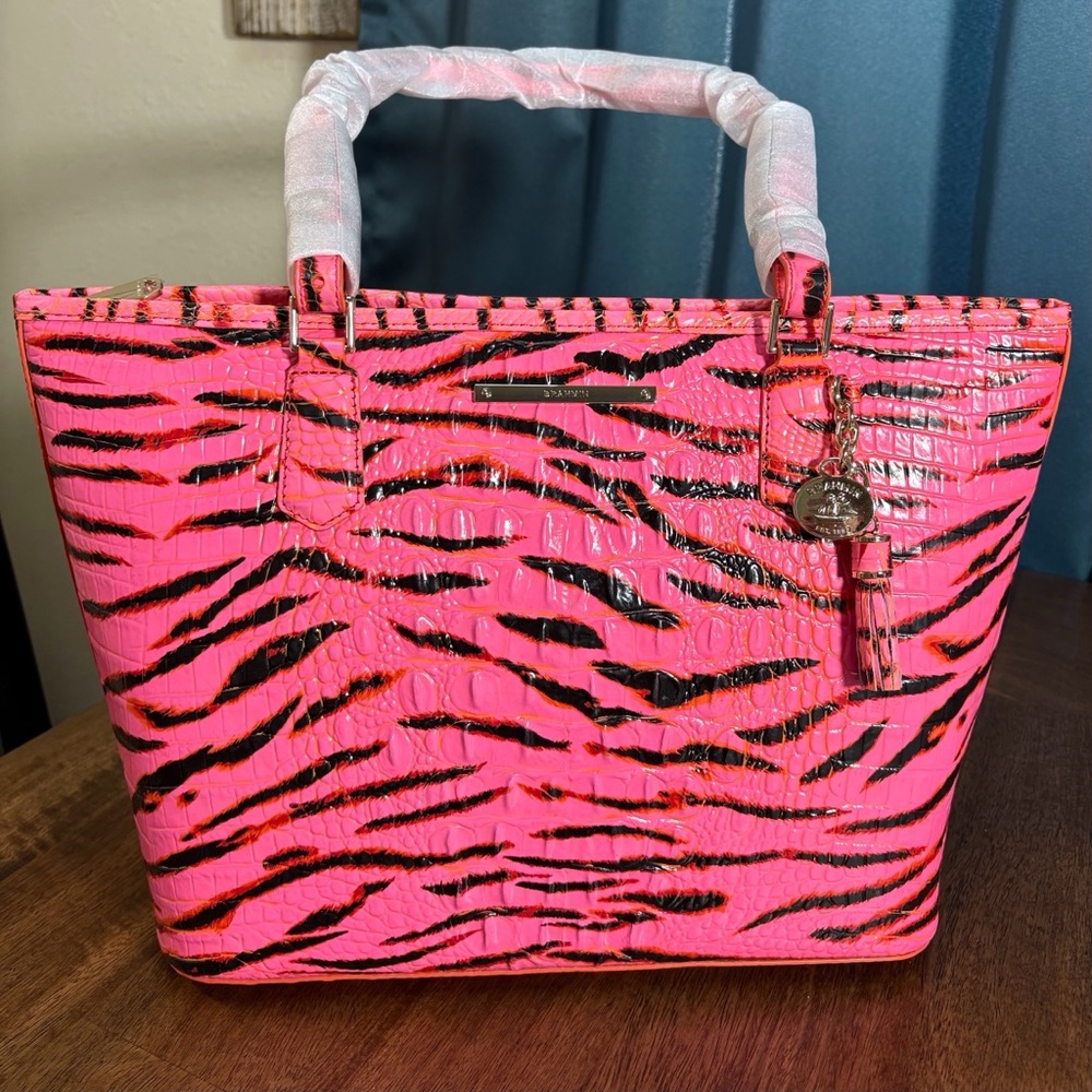 **SOLD**Brahmin NWT Medium Asher - Pink Feline Solid - Vibrant Neon Pink Tote - Picture 11 of 11